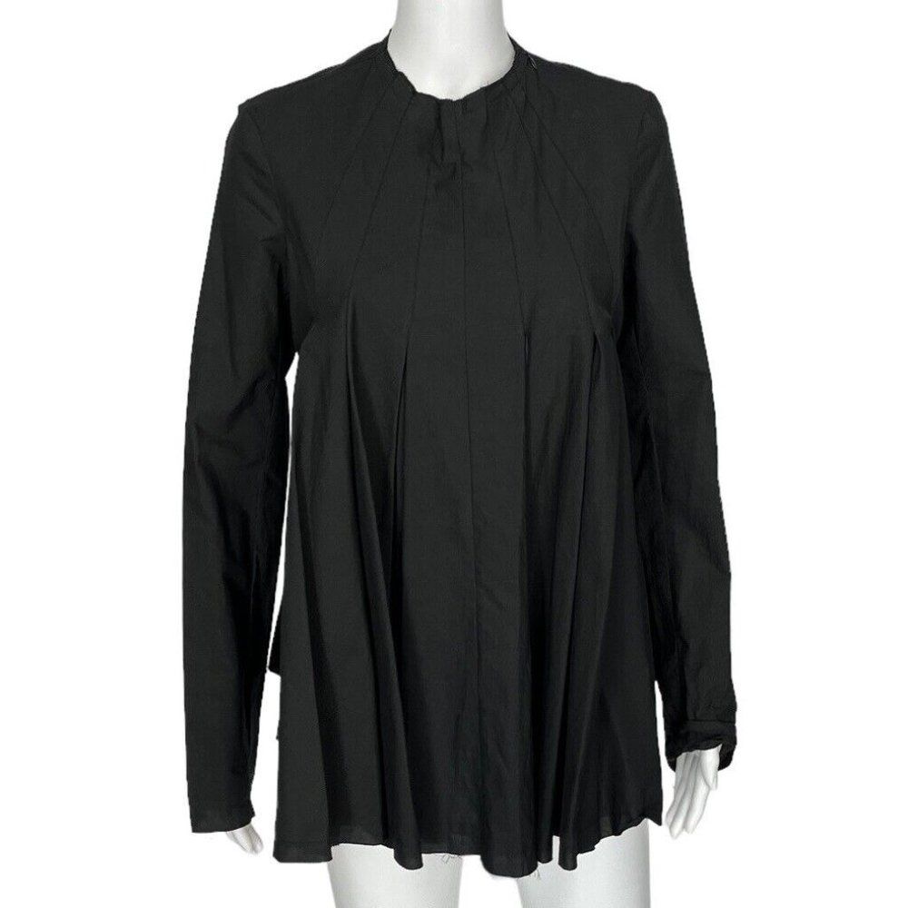 NWOT $590 Marc Le Bihan Black Long Sleeve Cotton Blouse French sz 40 US sz 8
